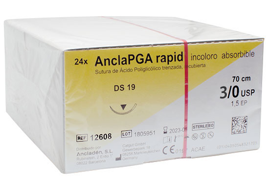 AnclaPGA Sutura absorbible. DS19-3/0-70cm. C/24u